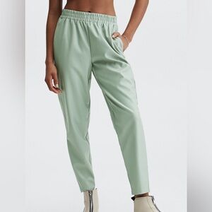 Fabletics Dusty Garden Green Faux Leather High-Waisted Pull On Trousers Pants
